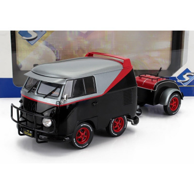 SOLIDO VOLKSWAGEN T1 VAN KOOL COMBI SPORT WITH TRAILER 1950 - BLACK SILVER RED 1/18