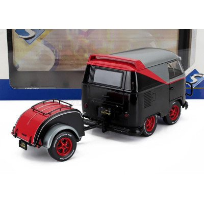 SOLIDO VOLKSWAGEN T1 VAN KOOL COMBI SPORT WITH TRAILER 1950 - BLACK SILVER RED 1/18
