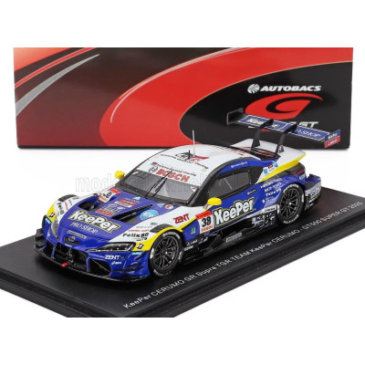 SPARK MODEL TOYOTA SUPRA GR TEAM KEEPER CERUMO N 38 GT500 CLASS SUPER GT 2025 HIROAKI ISHIURA - TOSHIKI OYU - BLUE BLACK WHITE 1