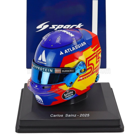 SPARK MODEL BELL HELMET CASCO HELMET F1 CARLOS SAINZ TEAM ATLASSIAN WILLIAMS RACING N 55 SEASON 2025 - BLUE YELLOW RED 1/5