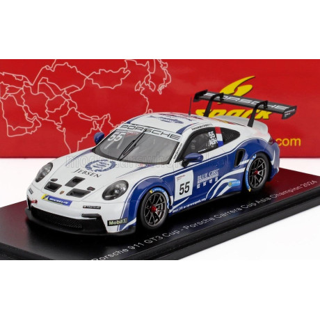 SPARK MODEL PORSCHE 911 992 GT3 N 55 PORSCHE CARRERA CUP ASIA CHAMPION 2024 ALESSANDRO GHIRETTI - WHITE BLUE 1/43