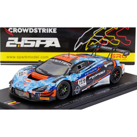 SPARK MODEL McLAREN 720S GT3 EVO TEAM GARAGE59 N 159 24h SPA 2023 M.KIRCHHOFER - B.GOETHE - N.KJAERGAARD - LIGHT BLUE ORANGE 1/4