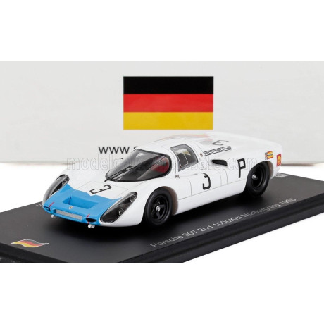 SPARK MODEL PORSCHE 907H TEAM PORSCHE N 3 3rd 1000km NURBURGRING 1968 HANS HERRMANN - ROLF STOMMELEN - WHITE BLUE 1/43