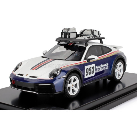 SPARK MODEL PORSCHE 911 992 N 953 RALLY DAKAR ROUGHROADS WITH PACK ROOF ACCESSORIES 2023 - CON VETRINA - WITH SHOWCASE - WHITE B