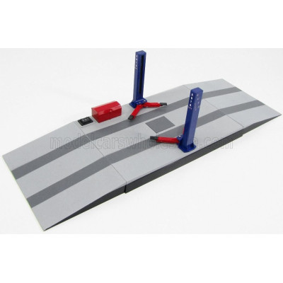 TRIPLE9 ACCESSORIES BATTERY OPERATED - SET OFFICINA - PONTE SOLLEVATORE AUTO FUNZIONANTE A BATTERIA - TWIN POST LIFT - BLUE 1/24