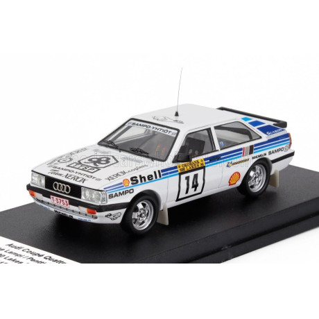 TROFEU AUDI QUATTRO COUPE N 14 RALLY 1000 LAKES 1986 LASSE LAMPI - PENTTI KUUKKALA - WHITE LIGHT BLUE 1/43