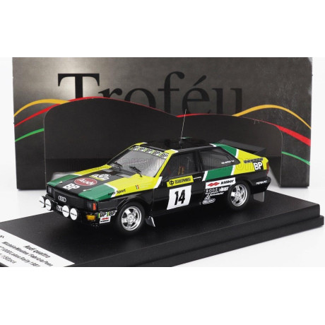TROFEU AUDI QUATTRO (night version) N 14 RALLY 1000 LAKES 1981 MICHELE MOUTON - FABRIZIA PONS - BLACK YELLOW GREEN 1/43