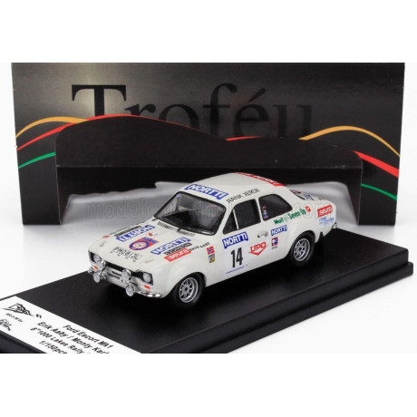 TROFEU FORD ENGLAND ESCORT MKI (night version) N 14 RALLY 1000 LAKES 1975 ERIK AABY - MONTY KARLAN - WHITE 1/43