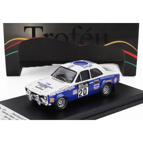 TROFEU FORD ENGLAND ESCORT MKI RS 1600 (night version) N 20 RAC RALLY 1973 ANDREW COWAN - JOHNSTONE SYER - WHITE BLUE 1/43