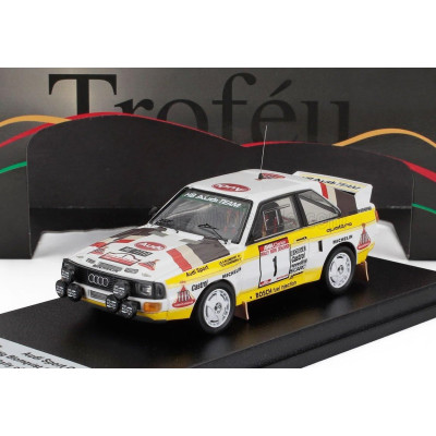 TROFEU AUDI QUATTRO SPORT (night version) N 1 4th RALLY NEW ZEALAND 1985 STIG BLOMQVIST - BJORN CEDERBERG - WHITE YELLOW GREY 1/