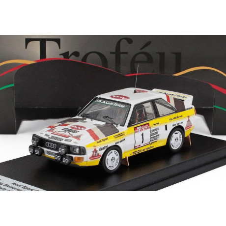 TROFEU AUDI QUATTRO SPORT (night version) N 1 4th RALLY NEW ZEALAND 1985 STIG BLOMQVIST - BJORN CEDERBERG - WHITE YELLOW GREY 1/