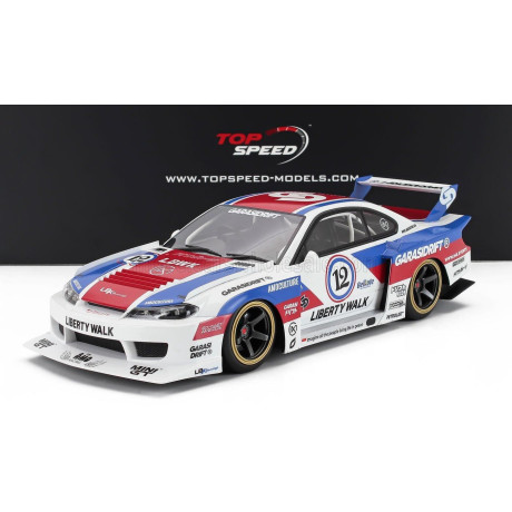 TRUESCALE NISSAN SILVIA (S15) LB SUPER SILHOUETTE N 12 LIBERTY WALK 2025 - WHITE RED BLUE 1/18