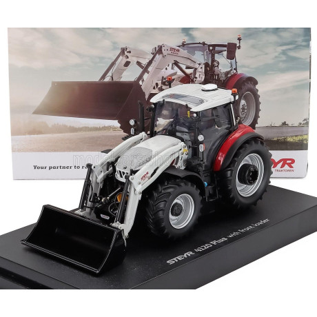 UNIVERSAL HOBBIES STEYR 4120 TRACTOR PLUS WITH FRONT LOADER 2021 - RED WHITE 1/32