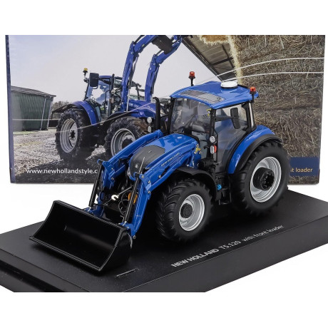 UNIVERSAL HOBBIES NEW HOLLAND T5.120 TRACTOR WITH FRONT LOADER 2018 - BLUE BLACK 1/32