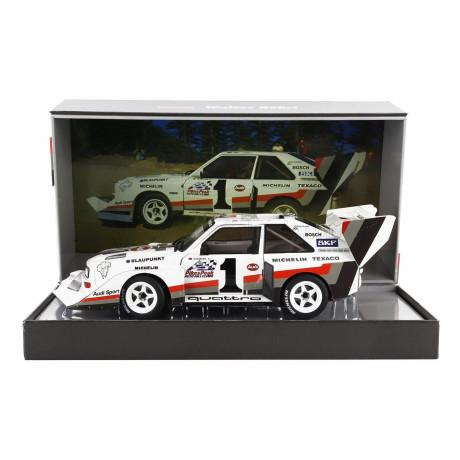 WERK83 AUDI QUATTRO SPORT S1 E2 N 1 WINNER RALLY PIKES PEAK HILL CLIMB 1987 WALTER ROHRL - YELLOW WHITE RED 1/18