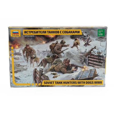 ZVEZDA FIGURES SOVIET TANK HUNTERS WITH DOGS MILITARY FIGURES 1/35