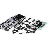 Traxxas Mini XRT Prographix karosszéria előre nyomtatott grafikákkal a könnyű festés érdekében. Tartalmaz reteszeket a tűzőgép nélküli rögzítéshez. Új, integrált levegőbeömlő a szélvédő felett a modell alkatrészeinek hatékony hűtéséhez.