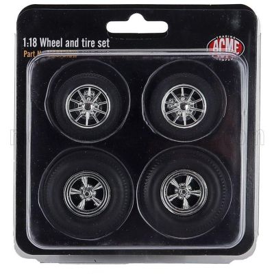 ACME MODELS ACCESSORIES SET 4X WHEELS FOR CHEVROLET 150 GASSER HIGH ROLLER 1957 - BLACK CHROME 1/18