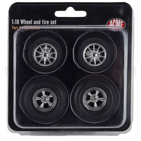 ACME MODELS ACCESSORIES SET 4X WHEELS FOR CHEVROLET 150 GASSER HIGH ROLLER 1957 - BLACK CHROME 1/18