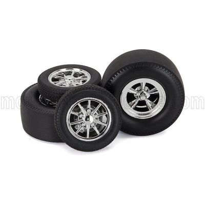 ACME MODELS ACCESSORIES SET 4X WHEELS FOR CHEVROLET 150 GASSER HIGH ROLLER 1957 - BLACK CHROME 1/18