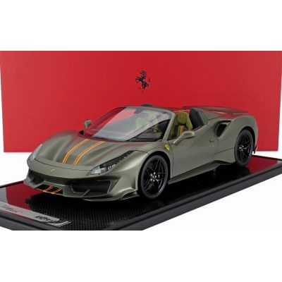 BBR MODELS FERRARI 488 PISTA SPIDER 2018 - CON VETRINA - WITH SHOWCASE - VERDE MANZONI - MATT GREEN YELLOW 1/12