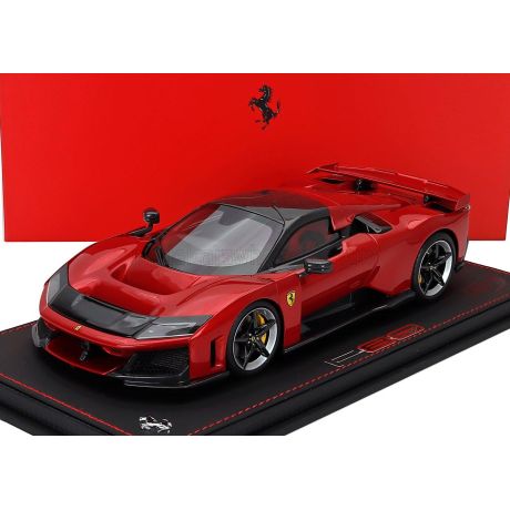 BBR MODELS FERRARI F80 2024 - CARBON SILVER RIMS - CON VETRINA - WITH SHOWCASE - ROSSO SUPERCAR - RED MET BLACK 1/18