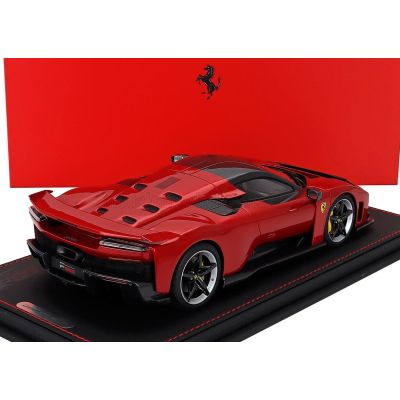 BBR MODELS FERRARI F80 2024 - CARBON SILVER RIMS - CON VETRINA - WITH SHOWCASE - ROSSO SUPERCAR - RED MET BLACK 1/18