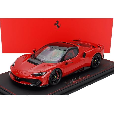 BBR MODELS FERRARI 296 SPECIALE BLACK ROOF 2025 - CON VETRINA - WITH SHOWCASE - ROSSO CORSA - RED BLACK 1/18