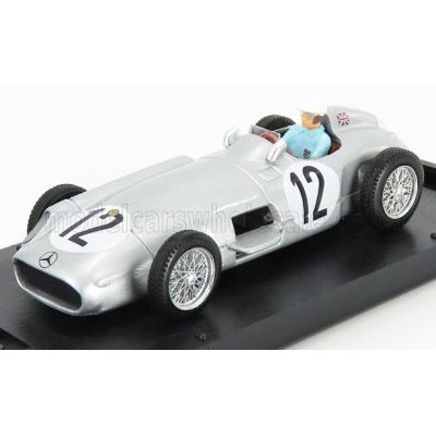 BRUMM MERCEDES BENZ F1 W196 N 12 WINNER BRITISH GP 1955 S.MOSS - 1st F1 VICTORY - WITH DRIVER FIGURE - SILVER 1/43