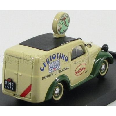 BRUMM FIAT 500B FURGONE VAN VEICOLO COMMERCIALE PUBLICITAIRE GALBANI MELZO MILANO DEPOSITO DI BOLOGNA 1950 - CREAM GREEN 1/43