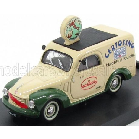 BRUMM FIAT 500C FURGONE VAN VEICOLO COMMERCIALE PUBLICITAIRE GALBANI MELZO MILANO DEPOSITO DI BOLOGNA 1950 - CREAM GREEN 1/43
