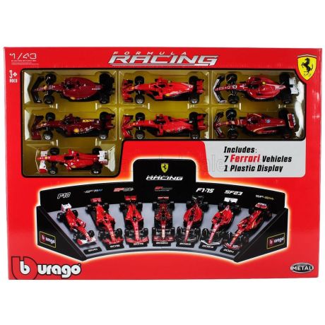 BURAGO FERRARI SET F1  7X TEAM SCUDERIA FERRARI N 5 2019 SEBASTIAN VETTEL - SF1000 N 16 2020 - SF21 N 16 SEASON 2021 - SF-75 N 5