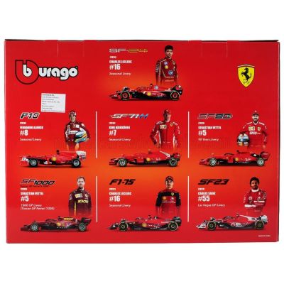 BURAGO FERRARI SET F1  7X TEAM SCUDERIA FERRARI N 5 2019 SEBASTIAN VETTEL - SF1000 N 16 2020 - SF21 N 16 SEASON 2021 - SF-75 N 5