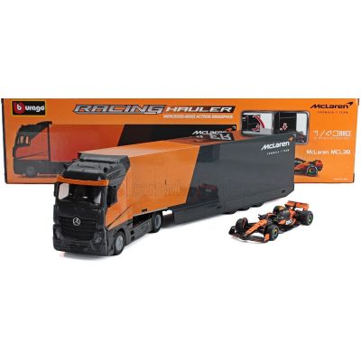 BURAGO MERCEDES BENZ ACTROS 2 GIGASPACE TRUCK CAR TRANSPORTER WITH F1 McLAREN MCL38 TEAM MCLAREN N 4 SEASON 2024 LANDO NORRIS -