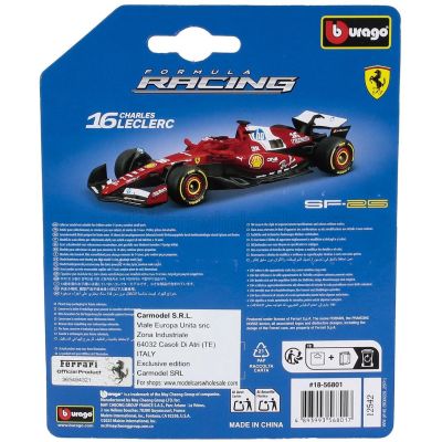 BURAGO FERRARI F1  SF-25 TEAM SCUDERIA FERRARI HP N 16 SEASON 2025 CHARLES LECLERC - RED WHITE 1/64