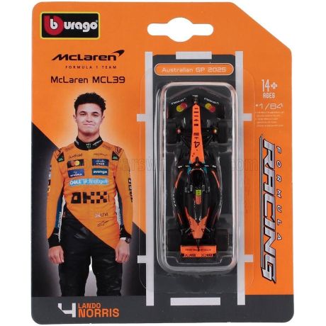 BURAGO McLAREN F1  MCL39 TEAM MCLAREN N 4 WORLD CHAMPION SEASON 2025 LANDO NORRIS - ORANGE BLACK 1/64