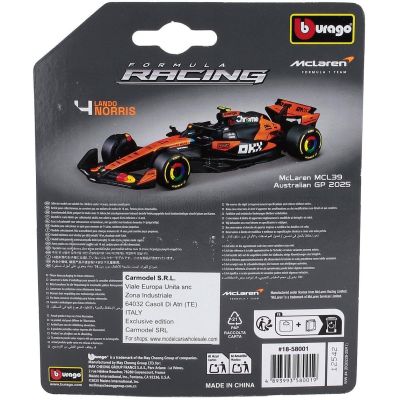 BURAGO McLAREN F1  MCL39 TEAM MCLAREN N 4 WORLD CHAMPION SEASON 2025 LANDO NORRIS - ORANGE BLACK 1/64