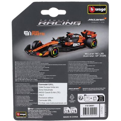BURAGO McLAREN F1  MCL39 TEAM MCLAREN N 81 SEASON 2025 OSCAR PIASTRI - ORANGE BLACK 1/64