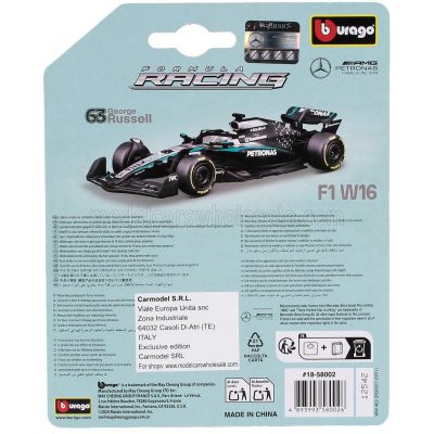 BURAGO MERCEDES GP F1  W16 TEAM AMG PETRONAS MOTORSPORT N 63 SEASON 2025 GEORGE RUSSELL - BLACK SILVER GREEN 1/64