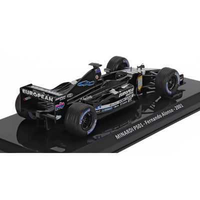 EDICOLA MINARDI F1  PS01 TEAM EUROPEAN N 21 SEASON 2001 FERNANDO ALONSO - BLISTER BOX - BLACK WHITE 1/24