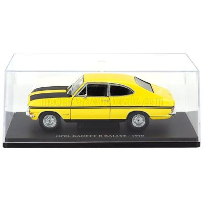 EDICOLA OPEL KADETT B RALLYE 1970 - CON VETRINA - WITH SHOWCASE - YELLOW BLACK 1/24