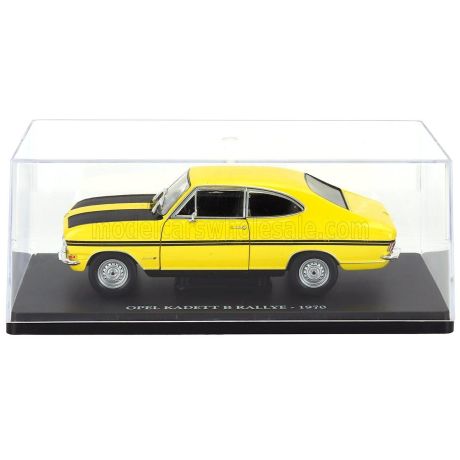 EDICOLA OPEL KADETT B RALLYE 1970 - CON VETRINA - WITH SHOWCASE - YELLOW BLACK 1/24