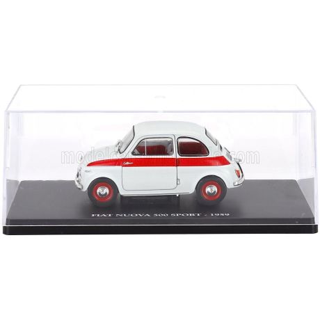 EDICOLA FIAT 500 SPORT 1959 - CON VETRINA - WITH SHOWCASE - WHITE RED 1/24