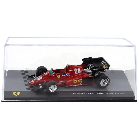 EDICOLA FERRARI F1  126C3 N 28 SEASON 1983 RENE ARNOUX - CON VETRINA - WITH SHOWCASE - RED 1/43