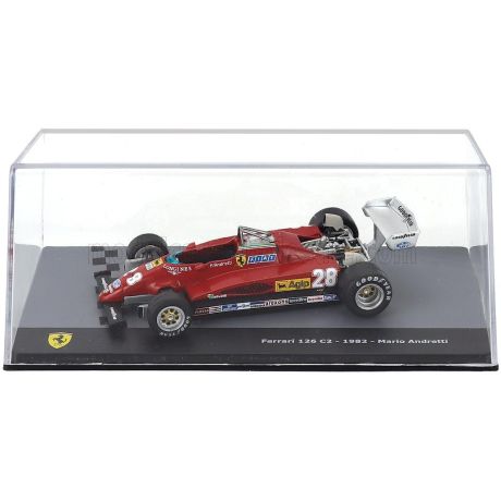 EDICOLA FERRARI F1  126 C2 N 28 SEASON 1982 MARIO ANDRETTI - CON VETRINA - WITH SHOWCASE - RED 1/43