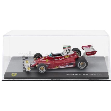 EDICOLA FERRARI F1 312T TEAM FERRARI SEFAC N 12 WORLD CHAMPION SEASON 1975 NIKI LAUDA - CON VETRINA - WITH SHOWCASE - RED WHITE