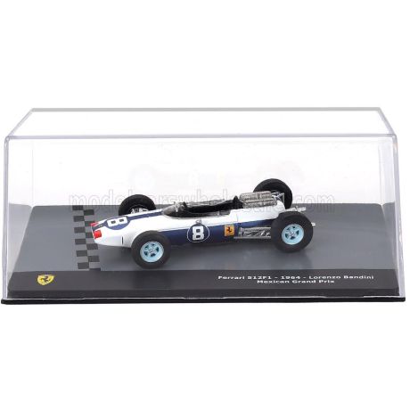 EDICOLA FERRARI F1  512 N 8 3rd MEXICO GP 1964 LORENZO BANDINI - CON VETRINA - WITH SHOWCASE - WHITE BLUE 1/43