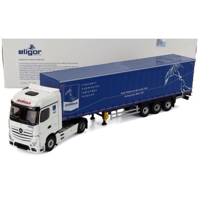 ELIGOR MERCEDES BENZ ACTROS 5 1851 TRUCK TELONATO JOURDAN TRANSPORTS 2020 - WHITE BLUE 1/43