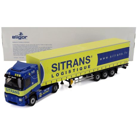 ELIGOR RENAULT T-LINE E-TECH TRUCK TELONATO SITRANS TRANSPORTS 2023 - BLUE YELLOW 1/43