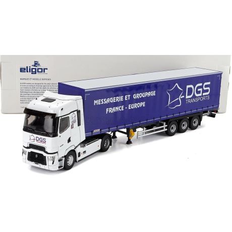 ELIGOR RENAULT T-LINE HIGH TRUCK TELONATO DGS TRANSPORTS 2023 - WHITE BLUE 1/43